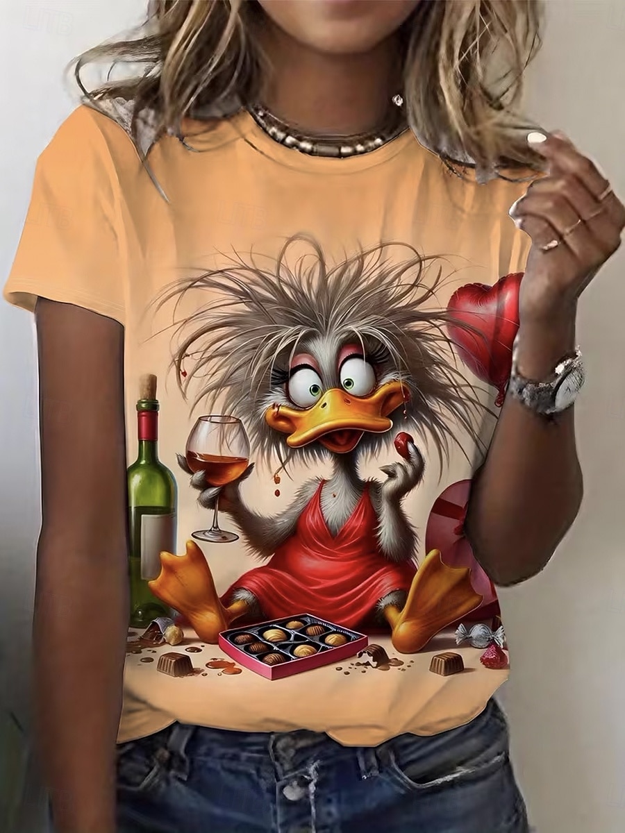 Per donna Maglietta Stampato Grafico Animale Cartoni animati Elegante Classico Casual Manica Corta Girocollo Top Regolari Quotidiano Blu Bianco Rosa Arancione Estate Primavera del 2026 a $22.99 –P4