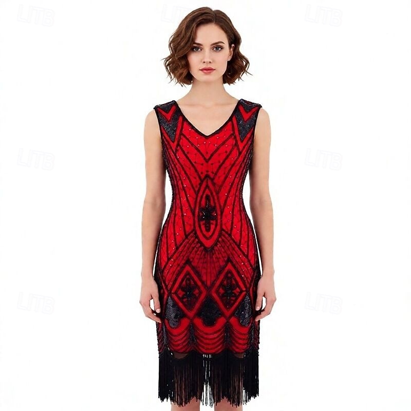 Vintage Roaring 20s 1920s Knee Length Dress Flapper Dress Gloves Sleeveless The Great Gatsby Charleston Sequins Tassel Fringe Fancy Dress Women's Halloween Carnival Cocktail Party Adults' 1 Fan Dress 2026 - $66.99 –P4
