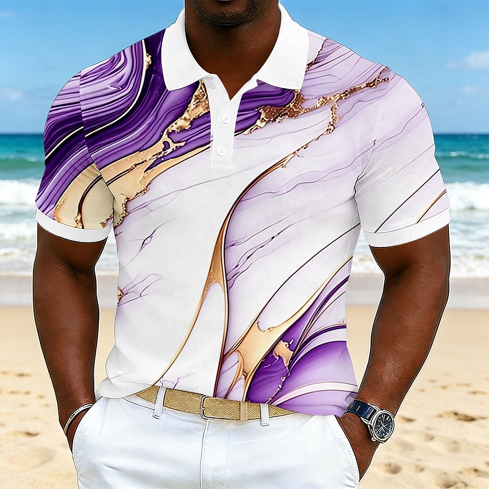 Per uomo Geometrico Polo Hawaiane Manica Corta Magliette polo Camicie con Colletto Casual Athleisure Abbigliamento da vacanza Stampa 3D Bottoni Tessuto retato traspirante Primavera & Estate Blu Rosso del 2026 a $22.99 –P2