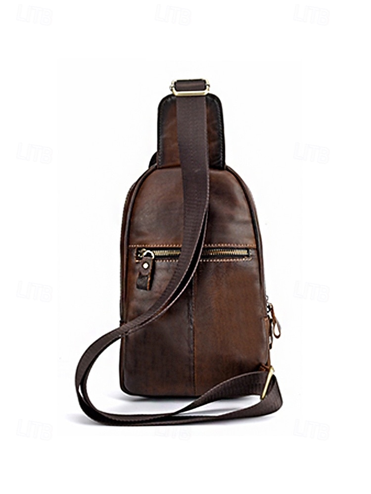 Herren-Umhängetasche aus Vollnarbenleder, geräumige Crossbody-Tasche mit mehreren Fächern und verstellbarem Riemen, stilvolle Farben in Kaffee und Braun für den Alltag, Pendeln und Geschäftsreisen 2026 - $54.99 –P6