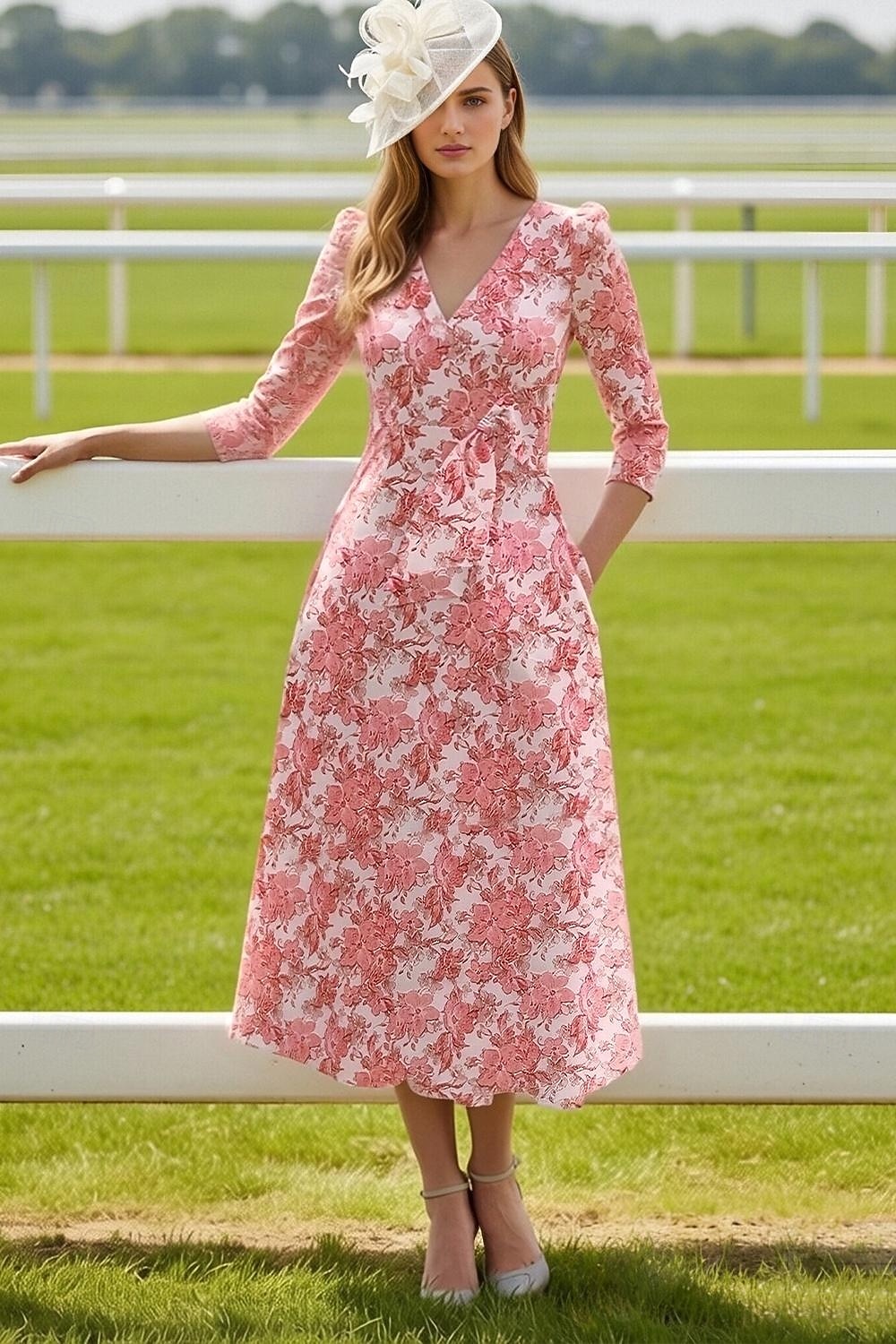 A-Linie Knöchellänge Cocktailkleider Partykleider Elegant Vintage Halbarm V Ausschnitt Hochzeit Formell Jacquard mit Blumenmuster Schlitz Tasche 2026 - $175.99 –P1