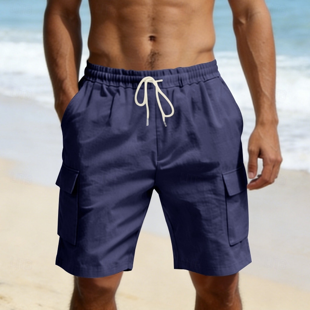 Men's Cotton Linen Shorts Shorts Summer Shorts Beach Shorts Drawstring Pocket Elastic Waist Plain Comfort Breathable Knee Length Outdoor Beach Vacation Vacation Fashion Black White Inelastic 2026 - $22.99 –P5