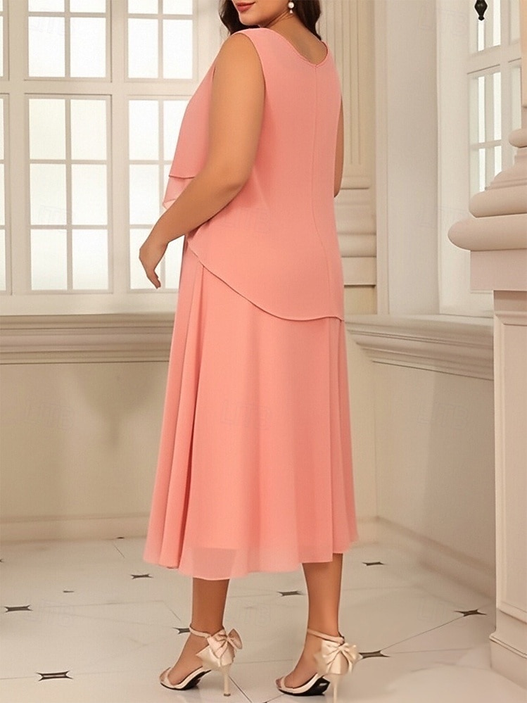 Two Piece A-Line Tea Length Wedding Guest Dress Mother of the Bride Dress 3/4 Length Sleeve Jewel Neck Elegant Vintage Wedding Party Chiffon with Beading 2026 - $183.99 –P5