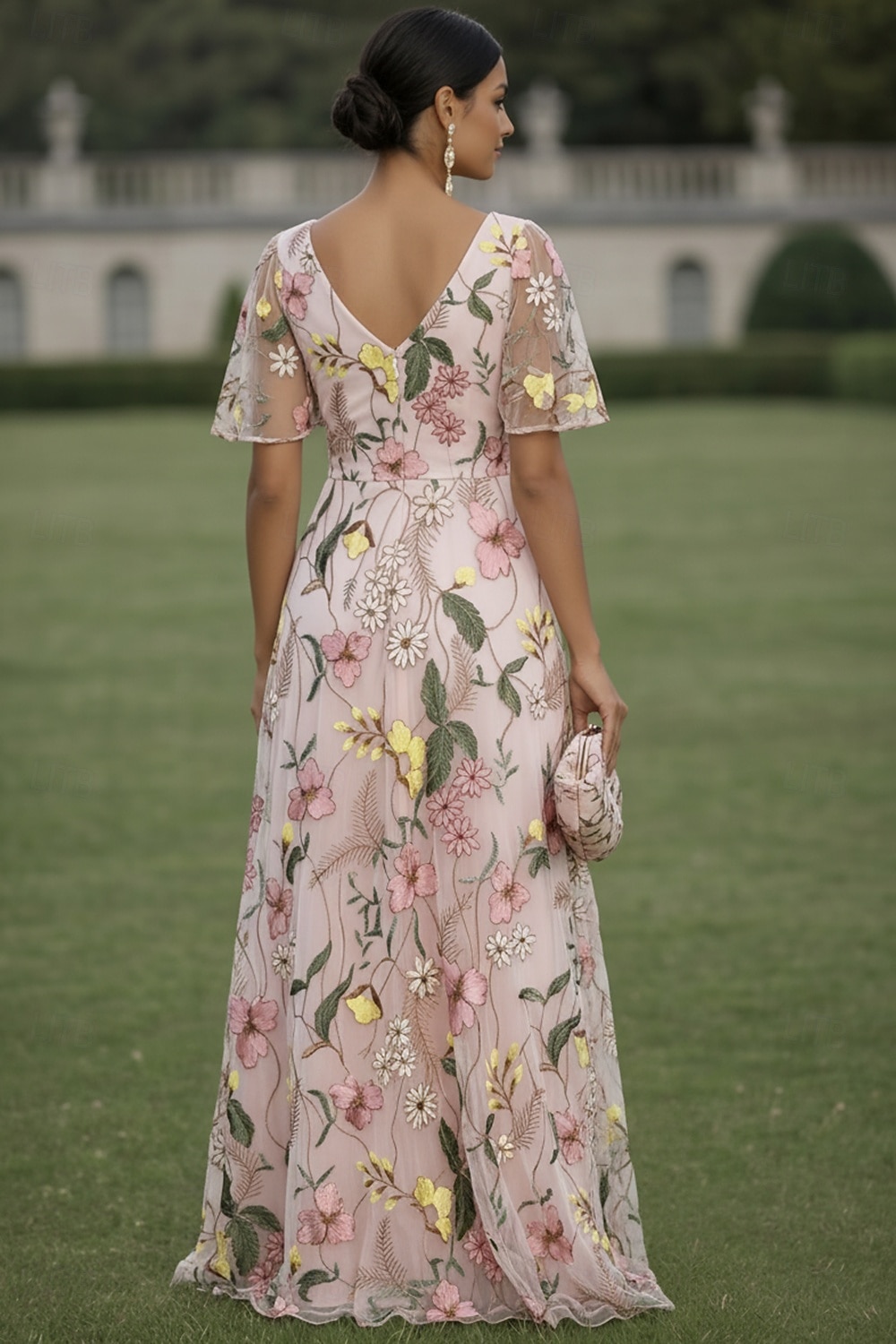 Linea ad A Abito Lunghezza al pavimento Vestito maxi Vestito da Festa Abito da Cocktail Abito da cerimonia per signora Manica Corta Scollo a V Elegante Vintage Lussuoso Formale Ospite di nozze Derby del 2026 a $182.99 –P2