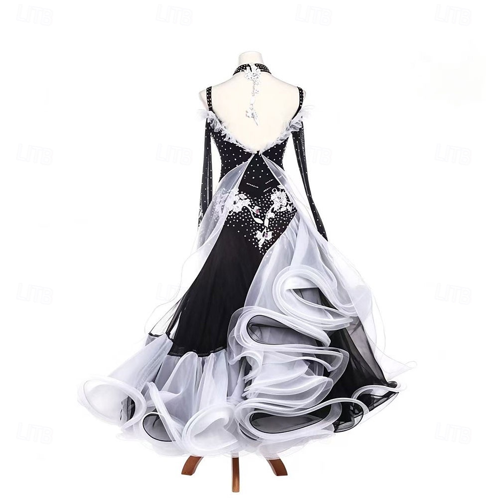 Balli da Sala Vestito Strass Pieghe Giunzione Per donna Feste Allenamento Performance Manica Lunga Alto Spandex Poliestere del 2026 a $700.89 –P2