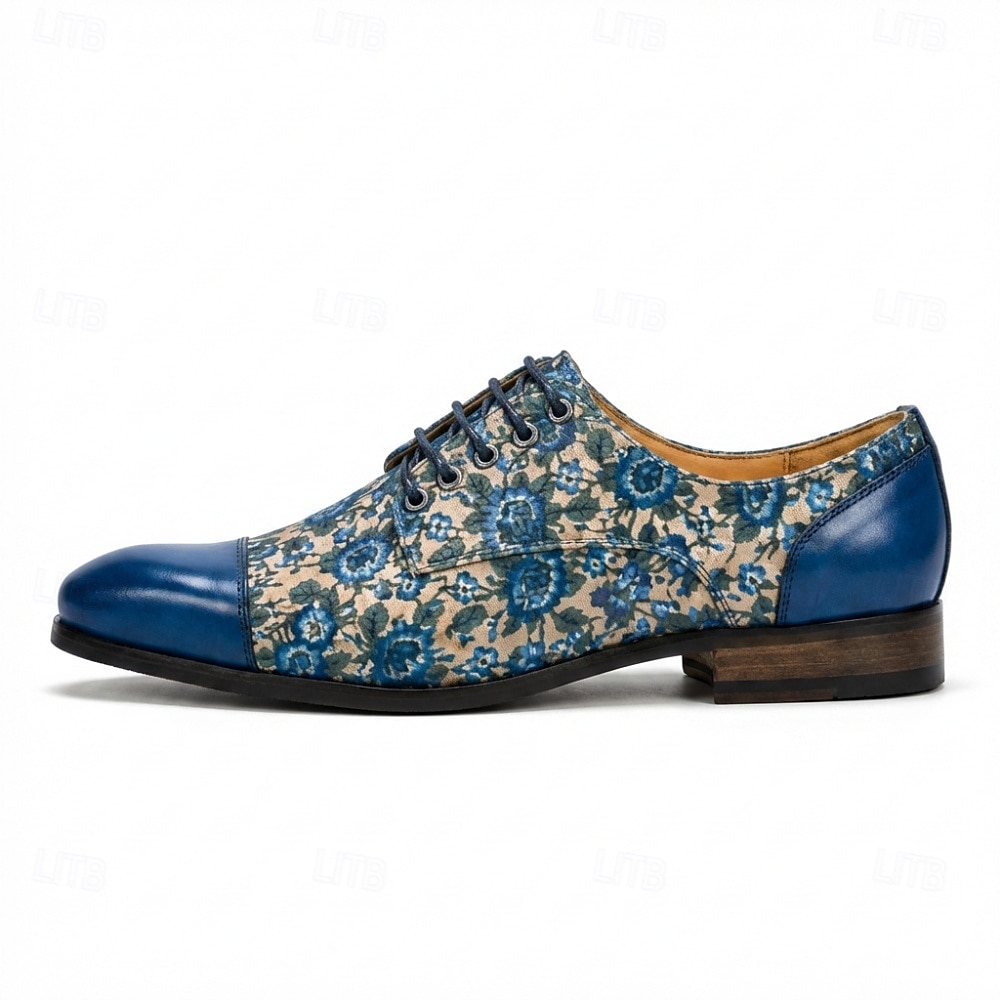 Men's Blue Floral Oxford Shoes Lace-Up Dress Shoes Elegant Statement Footwear for Wedding Guests, Banquets, Parties, Prom and Formal Evening Wear 2026 - $109.99 –P5