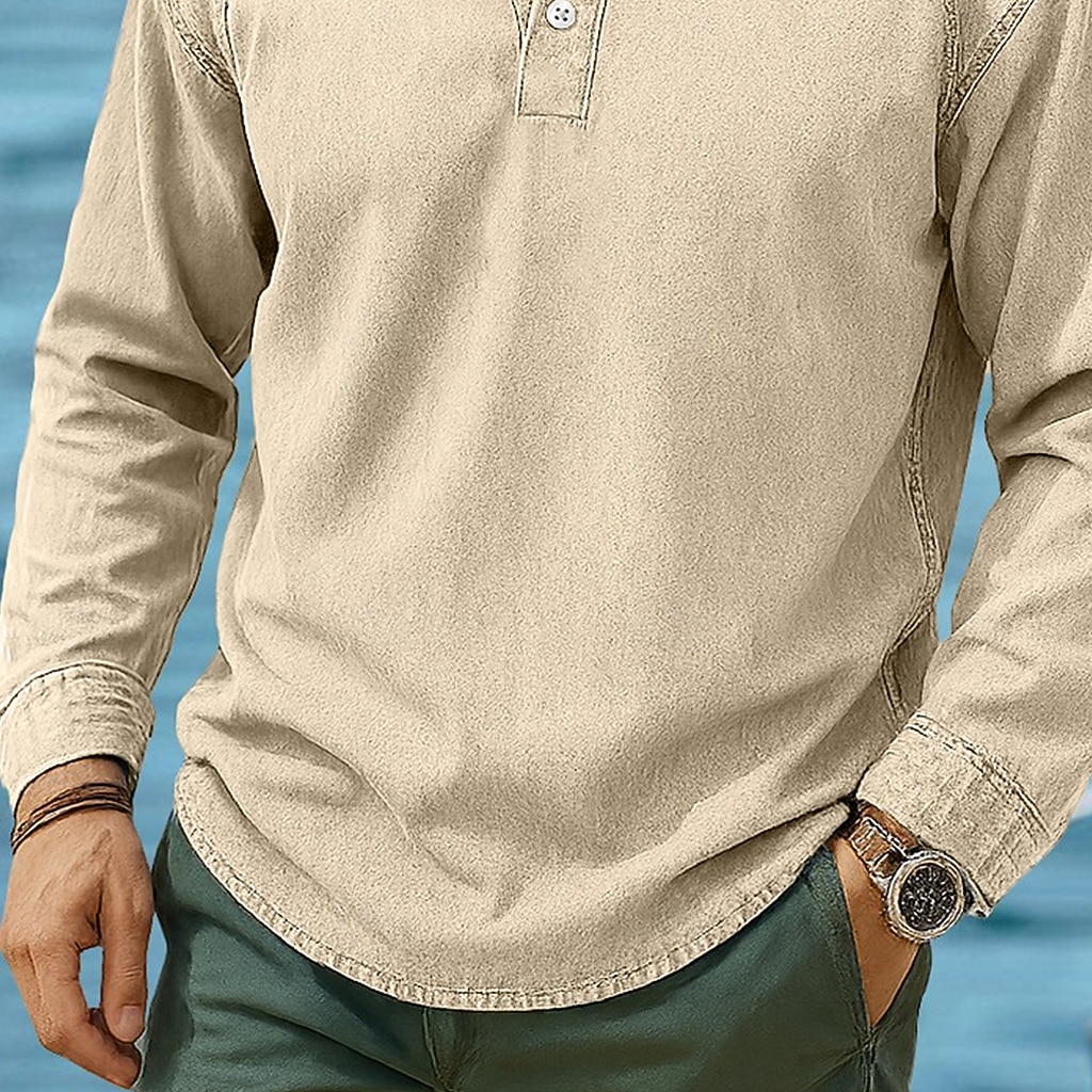 SoftFade™ Men's T Shirt Henley Shirt 100% Cotton Acid Wash Shirt Tee Top Long Sleeve Henley Spring Fall Plain Vintage Streetwear Casual Garment Dyed Faded Washed Casual Home Street Black Blue 2026 - $31.99 –P5