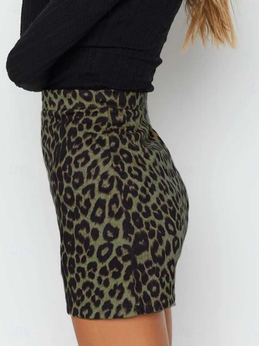 Per donna Gonna in finta pelle scamosciata Moda Casual Mini Vita Alta Gonne Leopardo Stampato Micro-elastico Quotidiano Streetwear Marrone Verde Beige Primavera del 2026 a $18.99 –P2