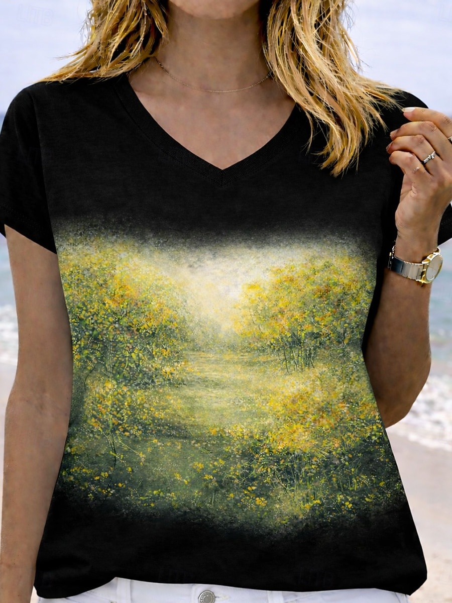 Dames T-shirt Afdrukken Grafisch Brief Voetbalteam Stijlvol Klassiek Casual Korte mouw V-hals Normale tops Casual Dagelijks Zwart Paars Bruin Groen Zomer Lente 2026 - $21.99 –P3