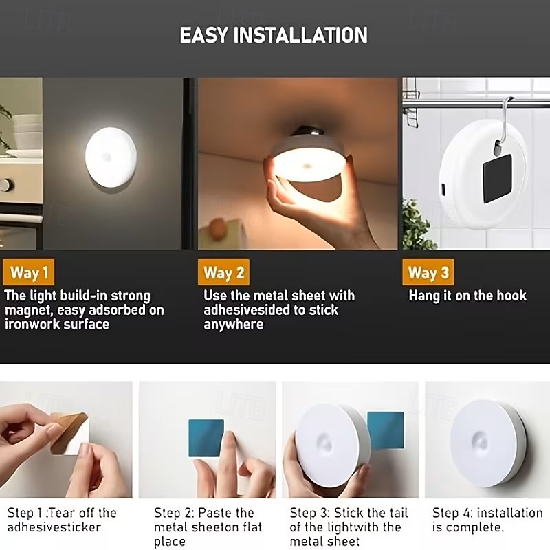 2026年 10個入り 8LEDステップライト PIRモーションセンサーライト USB充電式ナイトライト 階段、ベッドサイド、寝室、廊下照明用  コレクション – $48.99 –P9