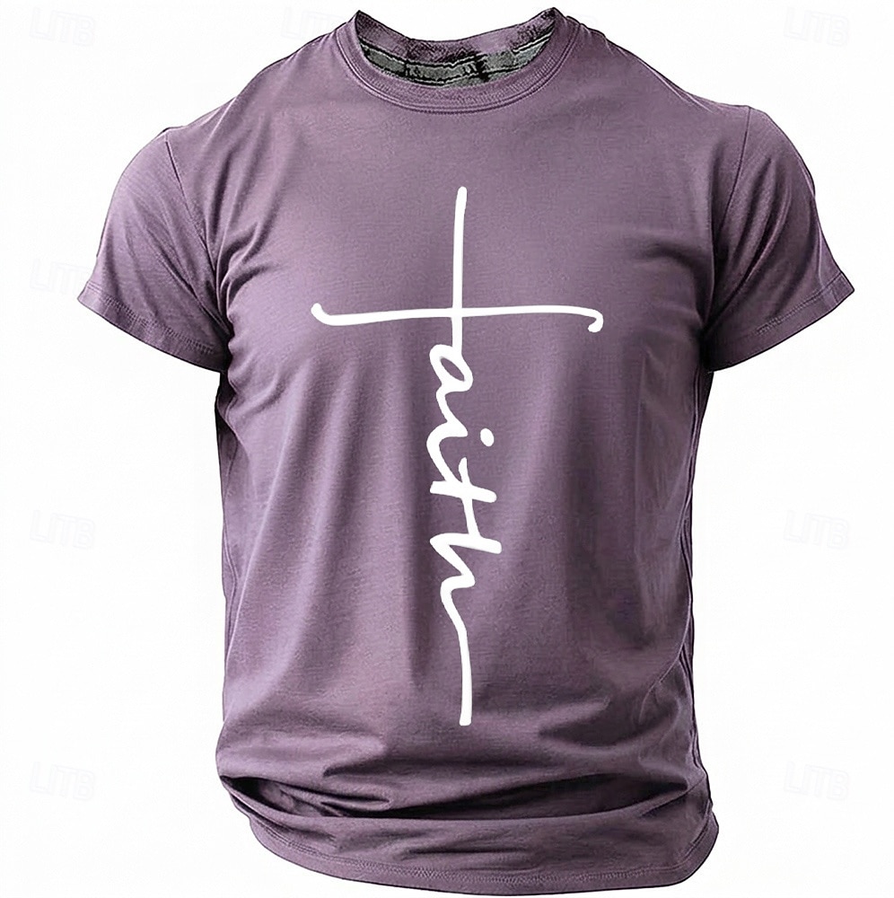 Faith Cross Men's Minimalist Christian Spiritual Religious T Shirt Graphic Crew Neck Short Sleeve Church Worship Easter Gift for Believers Designer Clothing Apparel 2026 - $18.99 –P1