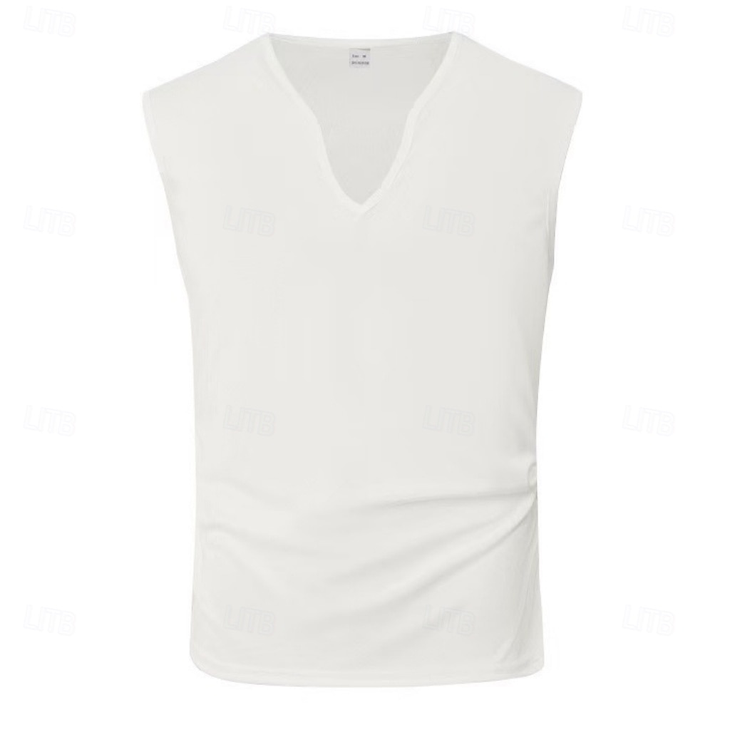Herr Linne Väst Undertröjor Ärmlös tröja Ärmlös V-hals Sommar Vår Slät Mode Sportig Klassisk Slät Gym Gata Sport Vin Topp t-shirt för män 2026 - $13.49 –P3