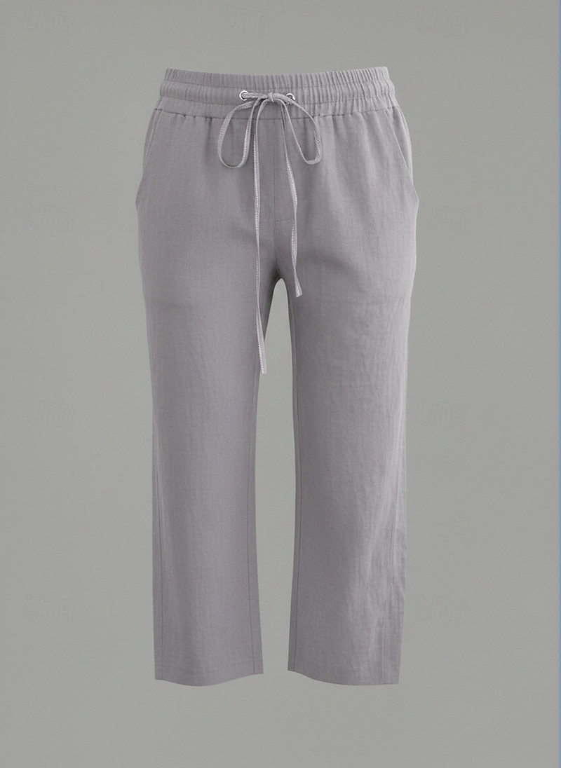 Dame Capri-bukser Linbukser i bomull kinesisk Sommershorts Ferie Grunnleggende Fritid Kalv lengde Høy Midje عادي Lomme Elastisk midje comfy Komfort Myk Elastisk Daglig utendørs Gate Marineblå Vin 2026 - $21.99 –P5