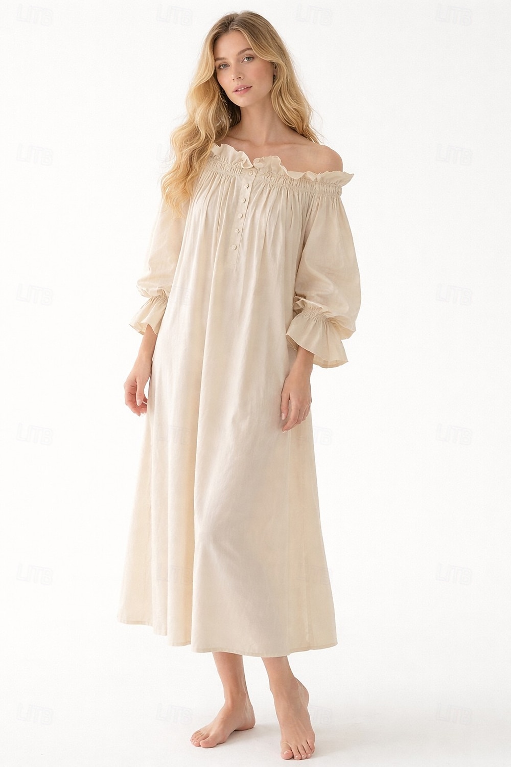 Medieval Renaissance Sleepwear Chemise Under Dress Puff Sleeve Fancy ...