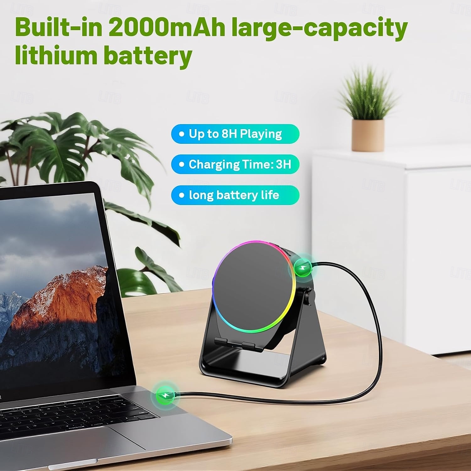 Bezdrátový indukční reproduktor se stojánkem na telefon, přenosný stereo zesilovač otočný o 360 stupňů, RGB světlo, bezdrátové připojení 5.3, ideální pro muže, ženy, teenagery, kuchyň a koupelnu 2026 - $19.99 –P1