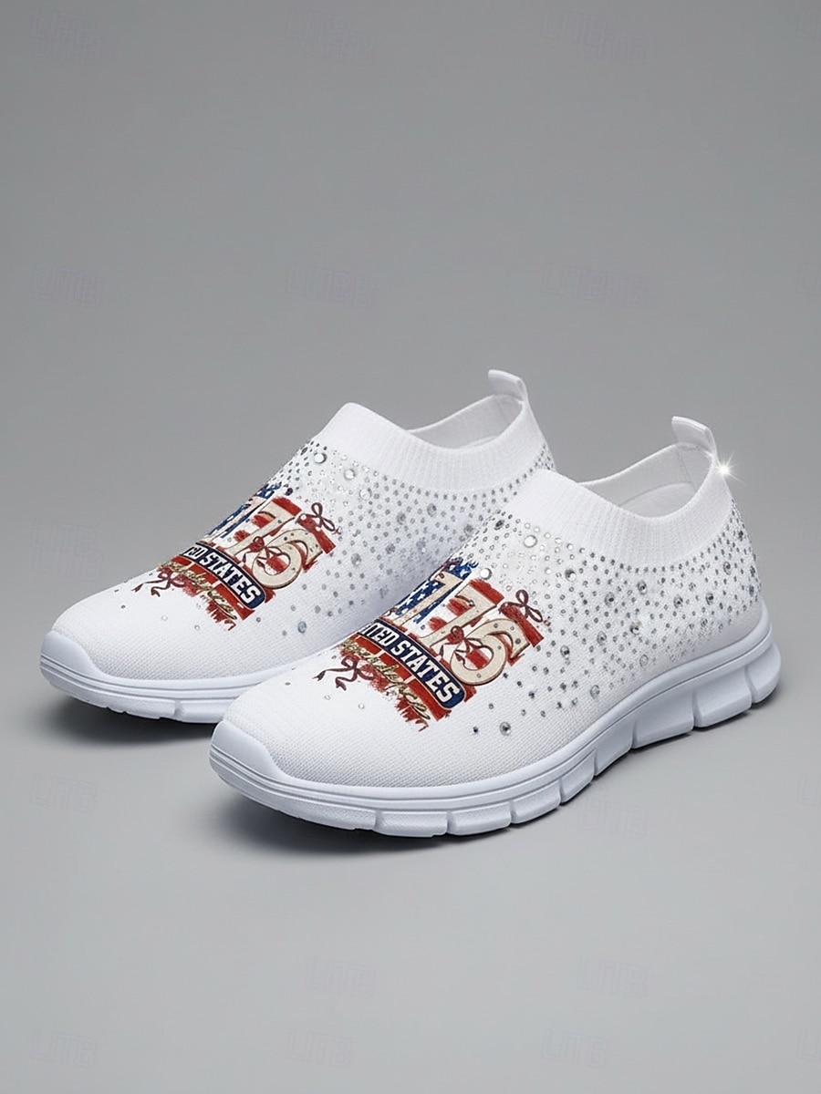 Vereinigte Staaten 250. Jubiläum Damen USA Strick Slipper Sneakers - Leichte atmungsaktive Gehschuhe patriotischer Freizeitstil für Paraden Unabhängigkeitstag Reisen  Alltag 2026 - $32.99 –P1