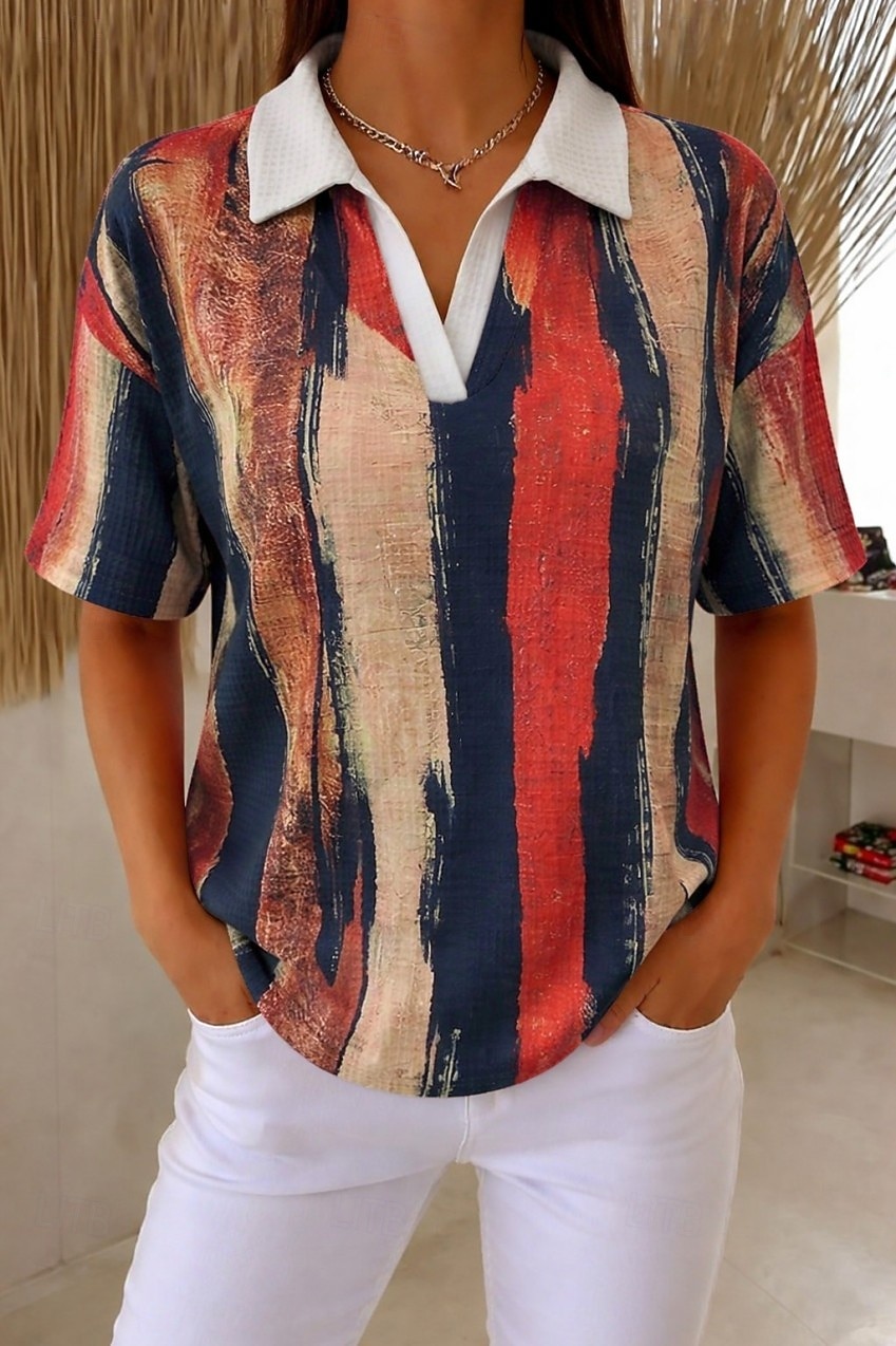 Pentru femei Cămașă Waffle Cămașă casual Topuri de vară Grafic Geometric Abstract Epocă Stilat Fără manșon Manșon scurt Topuri obișnuite Casual Zilnic În aer liber Roz Îmbujorat Portocaliu Kaki Var 2026 - $24.99 –P2