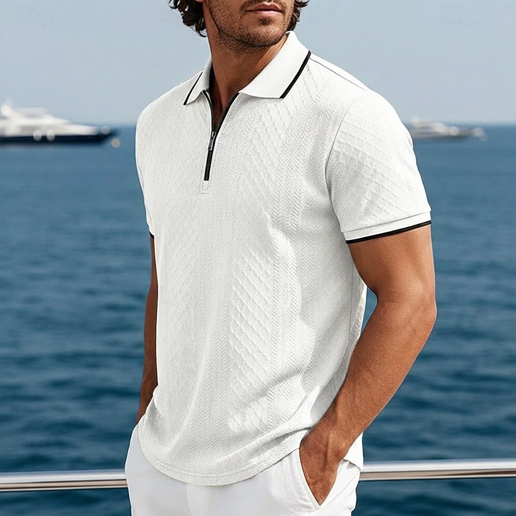 Hombre polo con cremallera Con Texturas Casual Festivos Diseño Cremallera de un cuarto Manga Corta Moda Básico Plano Jacquard Cremallera de un cuarto Primavera verano Verano Primavera Ajuste regular 2026 - $22.99 –P6