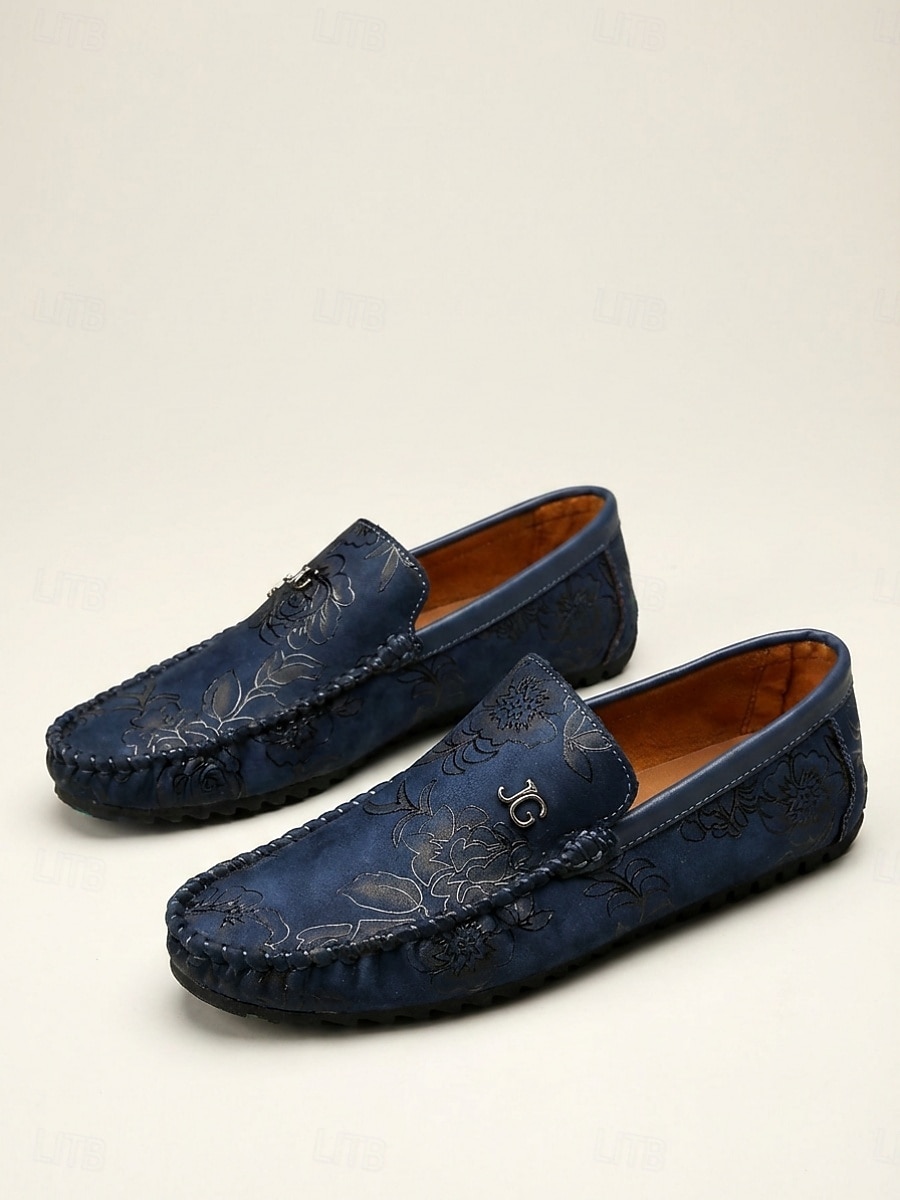 Marineblauwe, geborduurde instappers voor heren, casual rijschoenen, zacht, lichtgewicht en comfortabel schoeisel voor avonden in een resort, dineren aan zee, vakantiereizen, cruises en een stijlvolle vakantielook. 2026 - $42.99 –P4