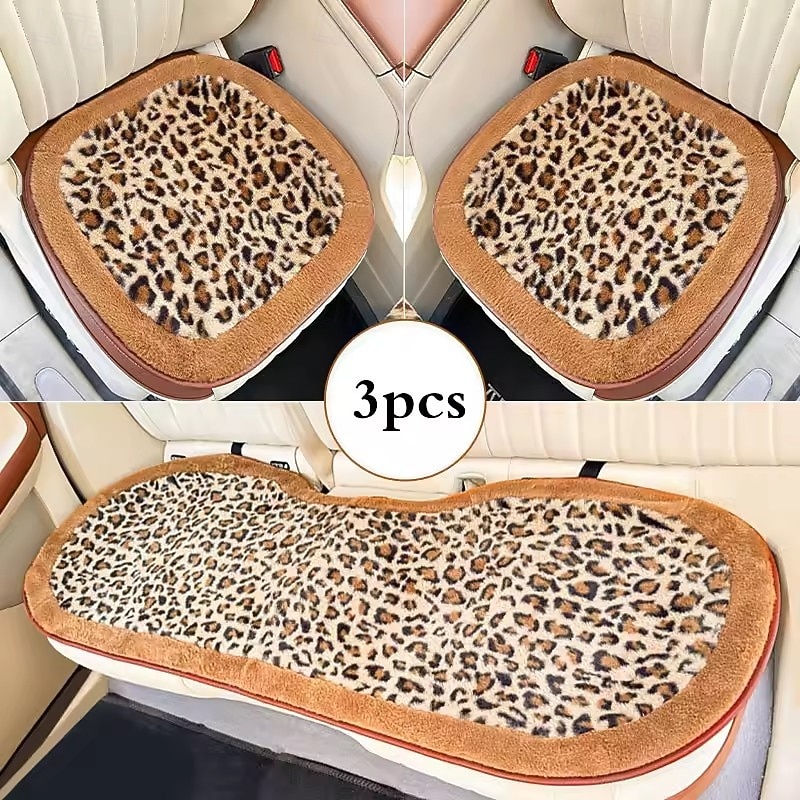 Leopard Print Car Seat Covers Set, Cute Plush Faux Fur Car Interior Decor for Women Girls, Flower Lumbar Support Pillow, Steering Wheel Cover, Seat Belt Covers, Aesthetic Cheetah Decor 2026 - $19.99 –P4