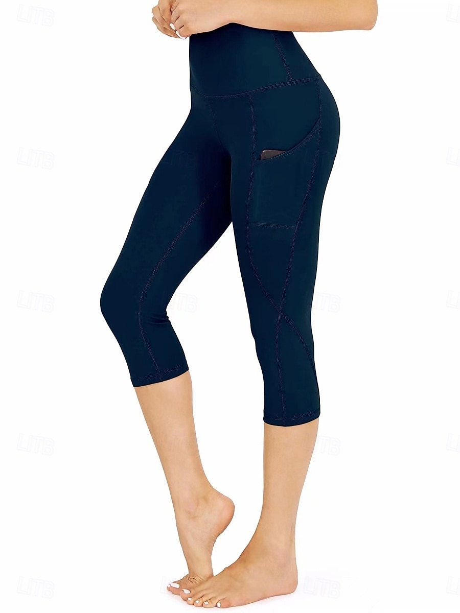 Women's Pilates Pants Yoga Pants Pocket Ruched Butt Lifting High Waist Gym Workout Running Fitness Capri Leggings Solid Color Dark Grey Black Navy Blue Sports Activewear High Elasticity Skinny 2026 - $17.49 –P6