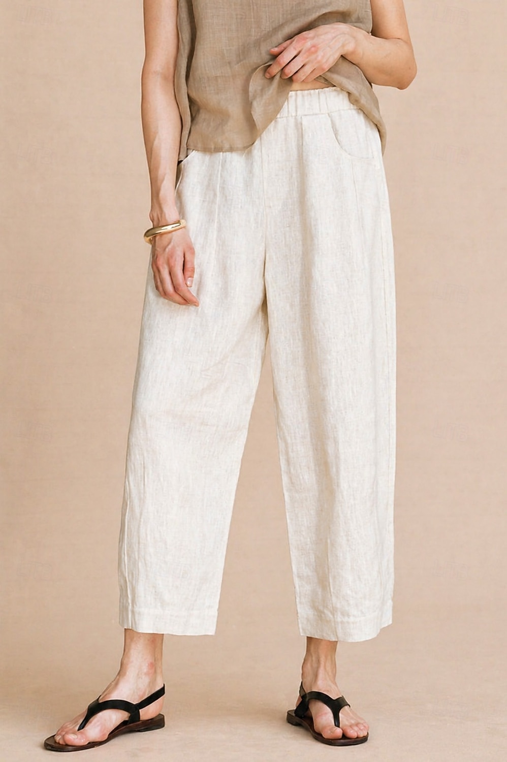 Women's 100% Linen Vacation Basic Ankle-Length Mid Waist Plain Breathable Inelastic Daily Flaxen gray-green White Spring Loose Fit 2026 - $74.99 –P10