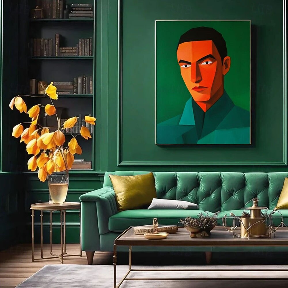 Modern Abstract Portrait Painting Green Orange Figure Wall Art Cubist Face Canvas Contemporary Large Man Artwork Decor 2026 - $126.99 –P2