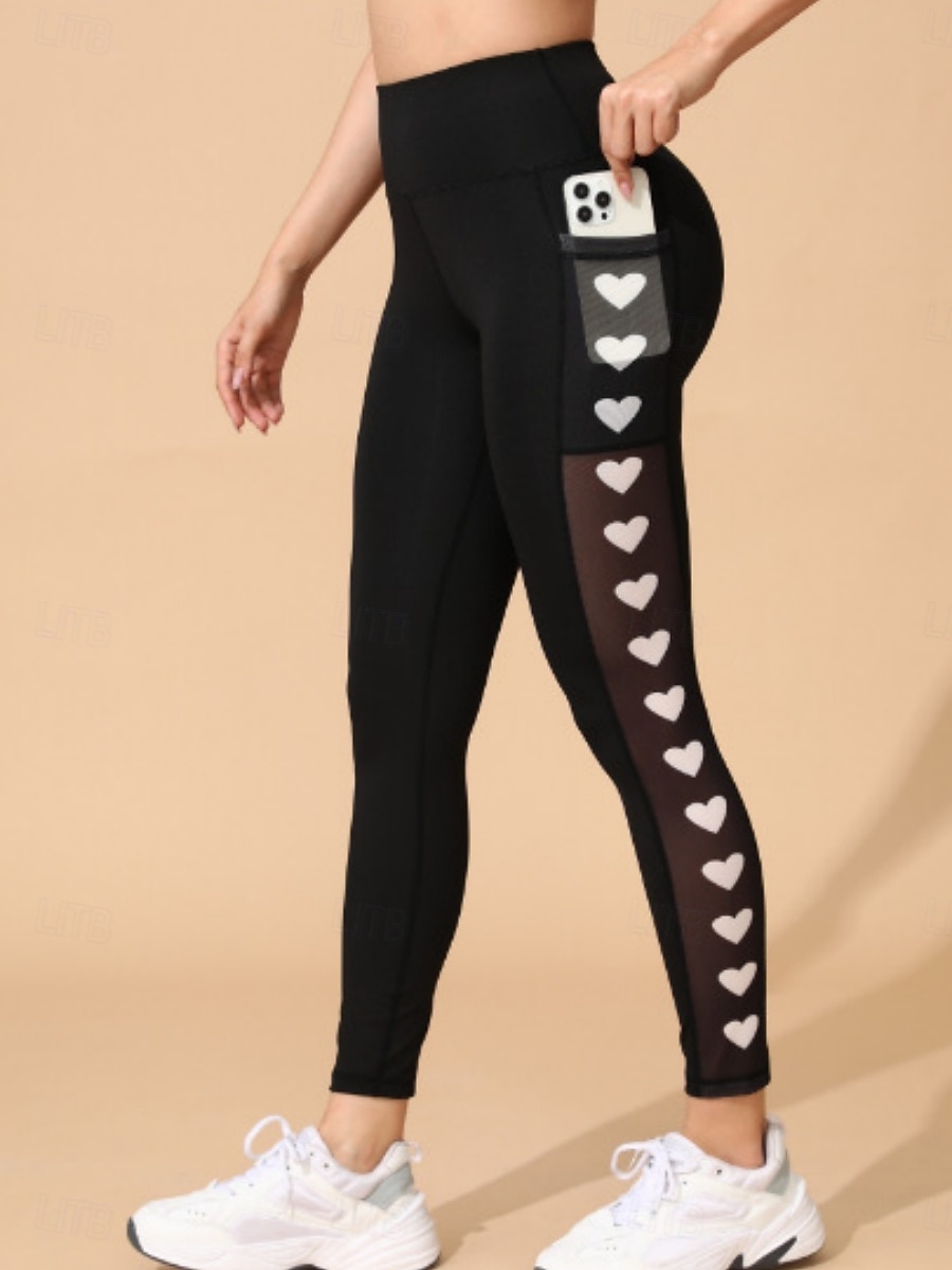 Damskie Spodnie Pilates Spodnie do jogi Leginsy fitness Boczne kieszenie Siateczka Ruched Butt Lifting Trening w siłowni Bieganie Zdatność Getry Jednokolorowe Serce Czarny Biały Głęboka czerń Sport 2026 - $17.99 –P3