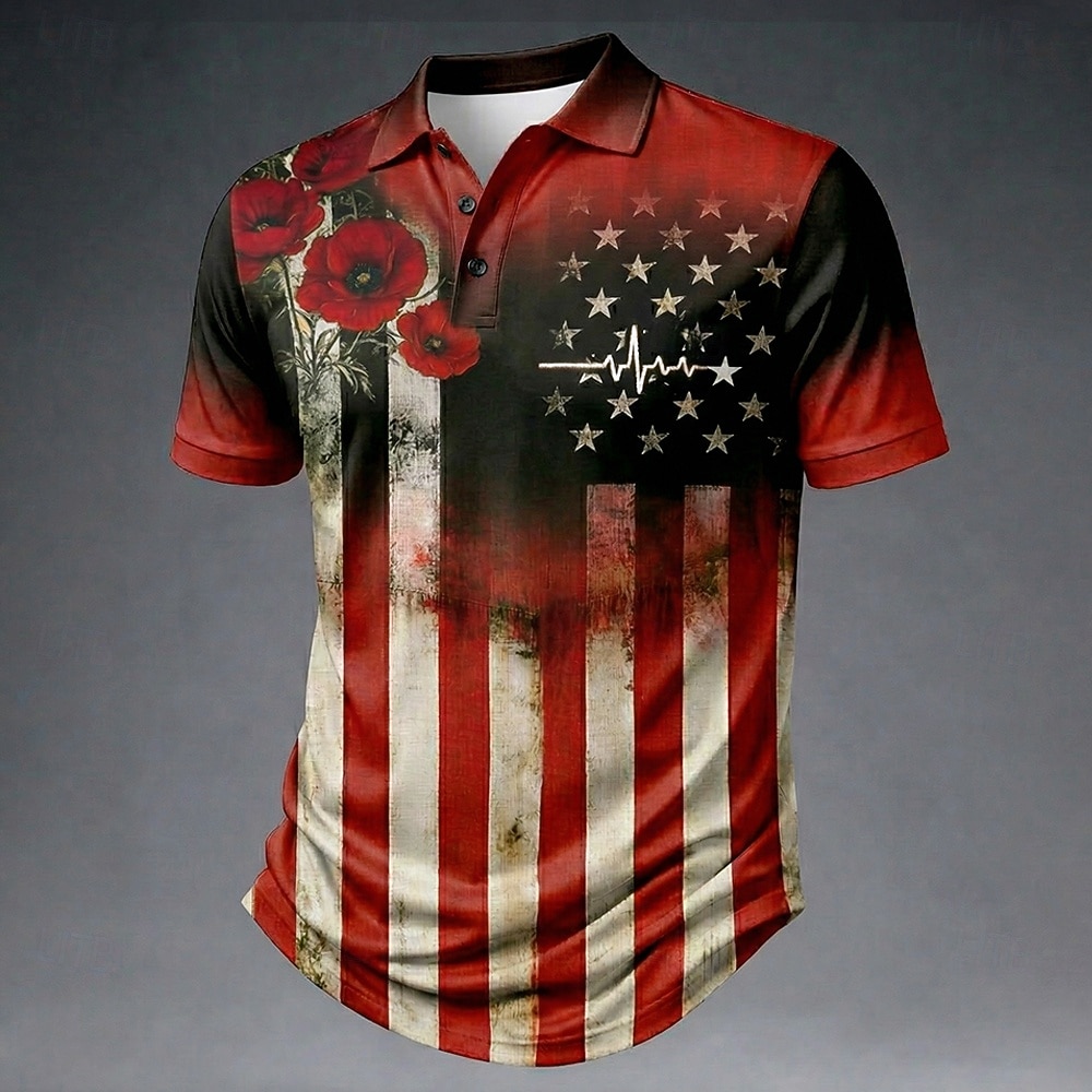 4 de julio de 2026, 250 aniversario Hombre Floral Camisetas polo Manga Corta Camisas de polo Camisas con cuello Casual Ropa Deportiva Impresión 3D Botones Malla Transpirable Verano Primavera Azul 2026 - $22.99 –P3
