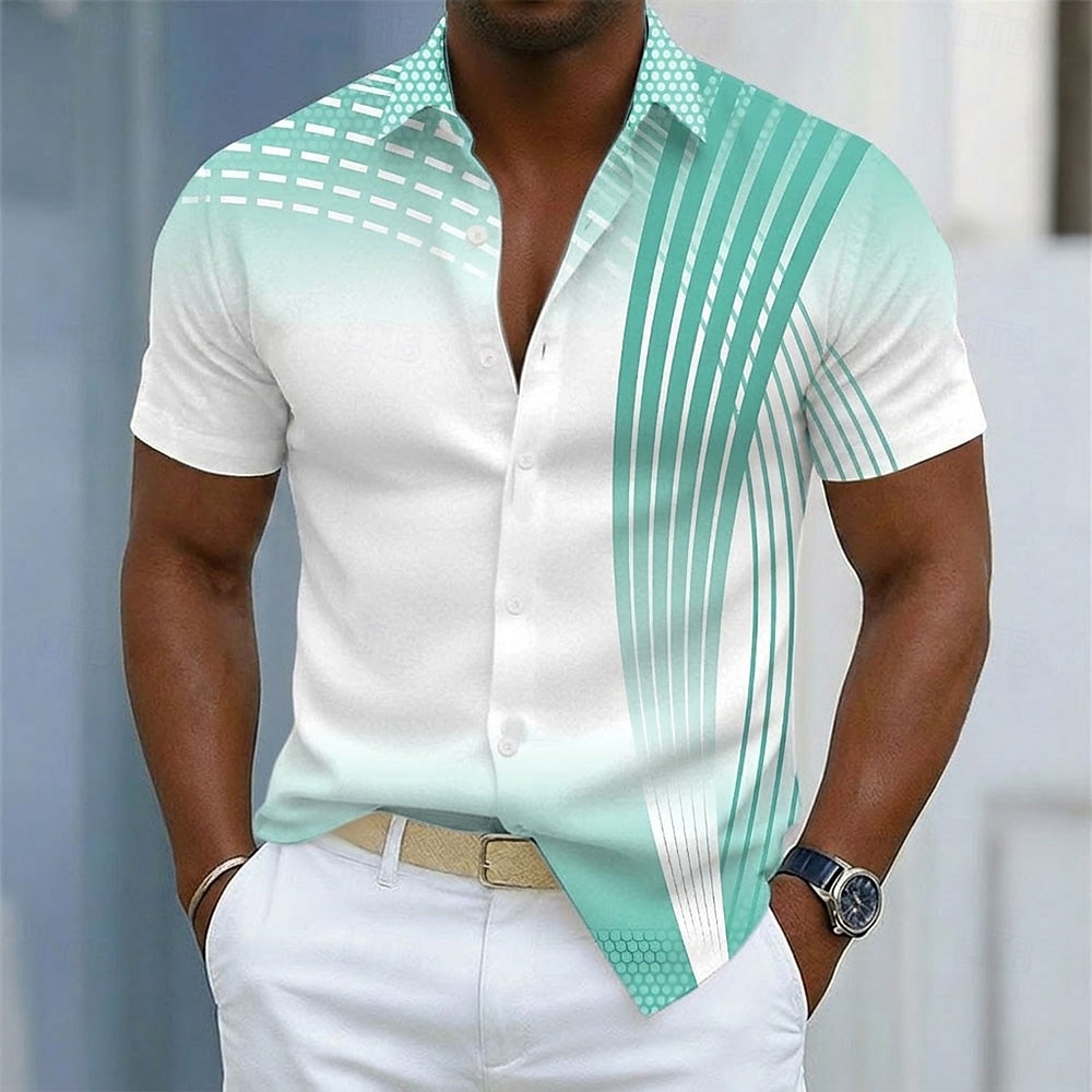 Voor heren Geometrisch Overgangskleur Abstracte kunst Overhemd Overhemd met knopen Casual overhemd Korte mouw Zakelijk informeel Dagelijks Buiten Vakantie Zomer Lente Strijkijzer 3D-afdrukken shirts 2026 - $25.99 –P3