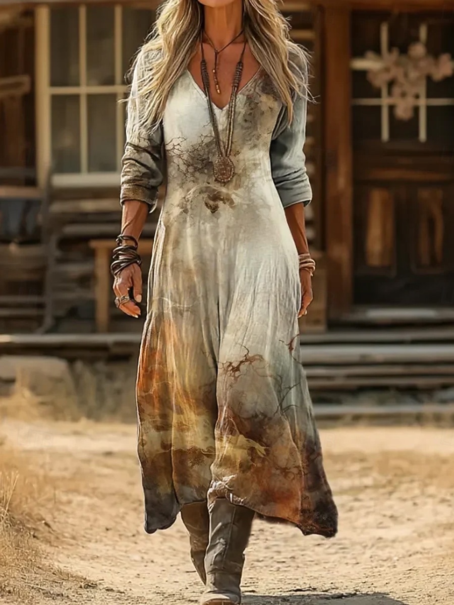 Damen Maxikleid Sommerkleid Urlaub Lässig Boho Täglich Lässiger Schnitt Blumen Langarm V Ausschnitt Blau Schwarz Gelb Rote Sommer Frühling 2026 - $41.99 –P2