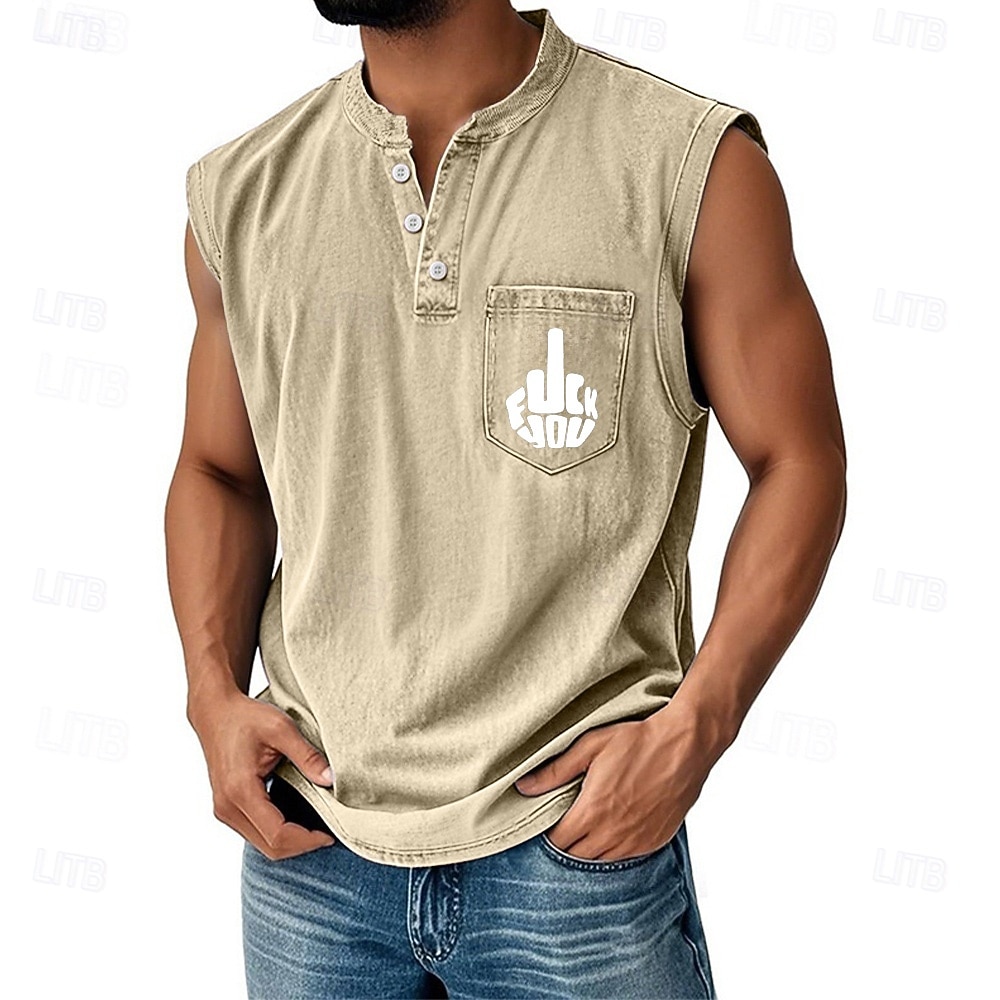 Per uomo Maglietta smanicata Camicia Demin Senza Maniche Henley Estate Semplice Moda Designer Essenziale Sbiadito Lavaggio vintage Vacanza Streetwear Uscire Nero Verde scuro Cachi Maglietta Top per del 2026 a $28.99 –P1