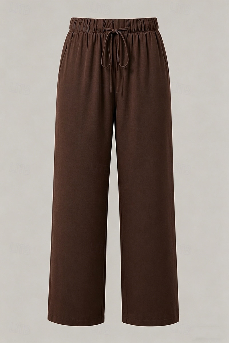 Mujer Pantalones Rectos Vacaciones Básico Longitud total Media cintura Comodidad Rígido Diario Negro Caqui Beige Café Verano Primavera Otoño 2026 - $32.99 –P9