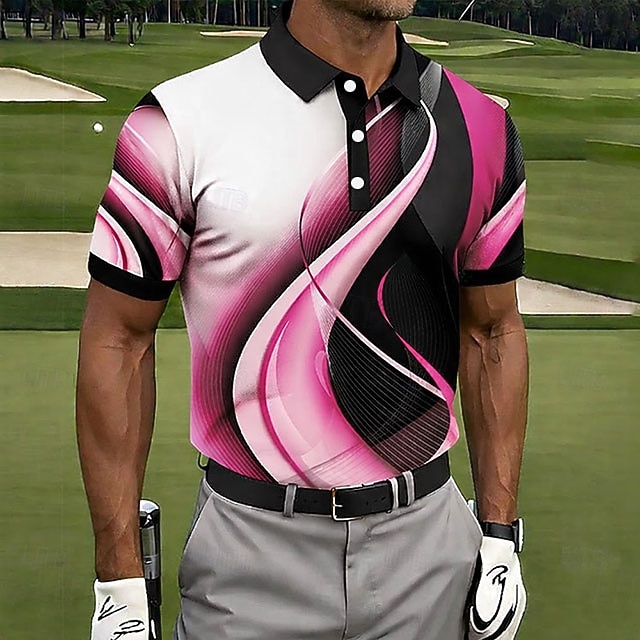 Муж. геометрический Гольф Спортивные рубашки поло Футболки поло Рубашки с воротником На каждый день Одежда для спорта и отдыха Пуговицы Весна лето Синий Черный Розовый 2026 - $21.99 –P8