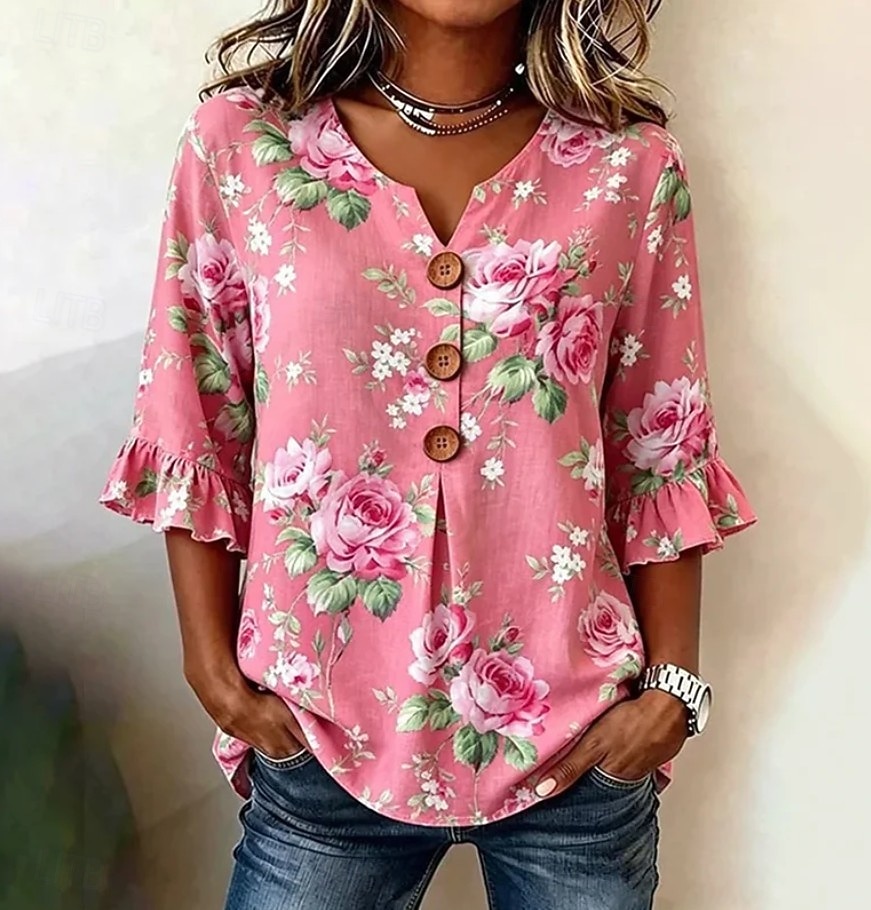 Mardi Gras Women's Shirt Floral Graphic Vintage Stylish Long Sleeve V Neck Long Tops Casual Daily Holiday Sage Green Pink Green Summer Spring 2026 - $32.99 –P1