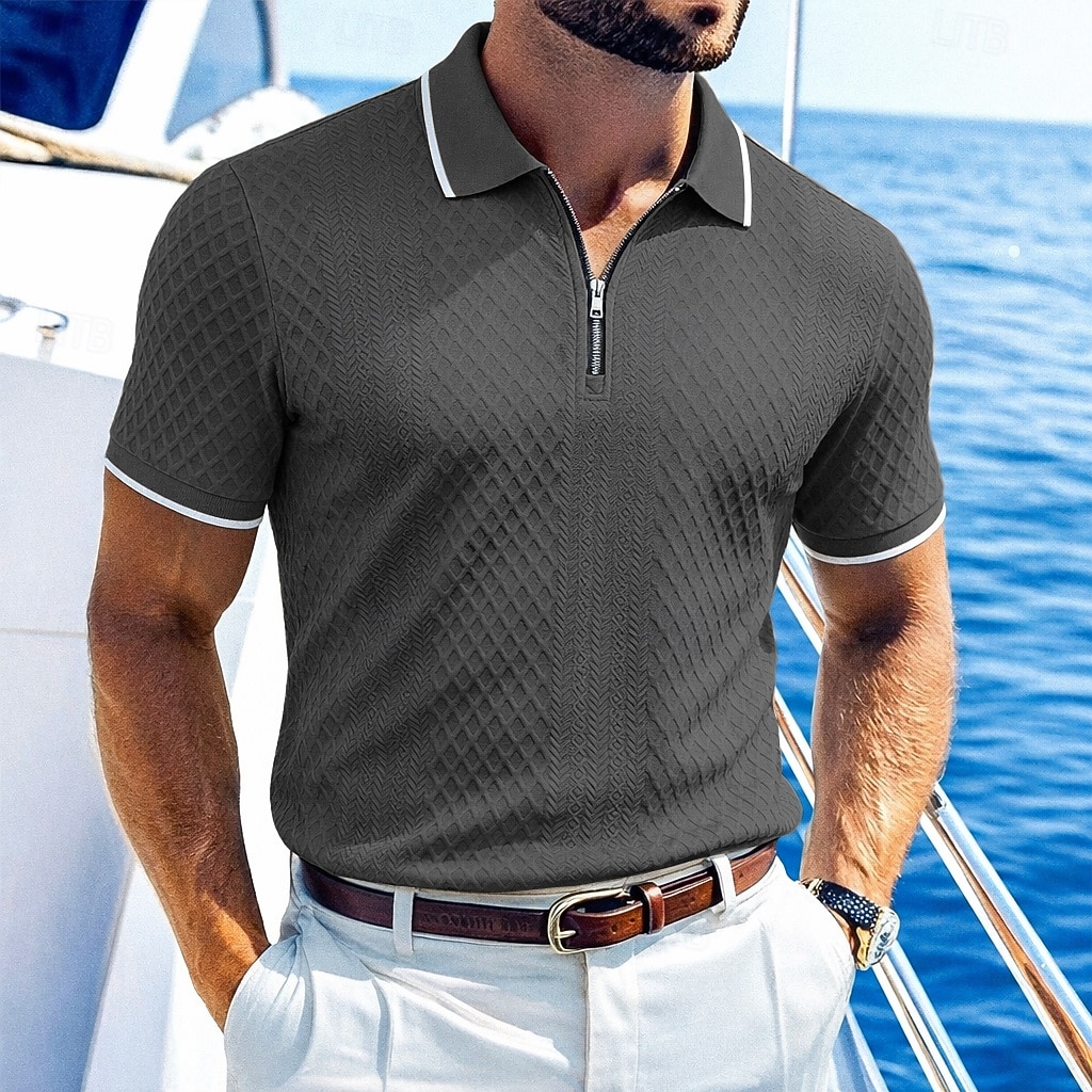 Miesten Polo Poolopaidat Kausaliteetti Katu Kauluskäänne Lyhythihainen Perus Moderni Geometrinen Tavallinen Kevyt Napit Kesä Kevät Loose Fit Musta Valkoinen Viini Laivaston sininen Tumman vihreä Khaki 2026 - $22.99 –P17