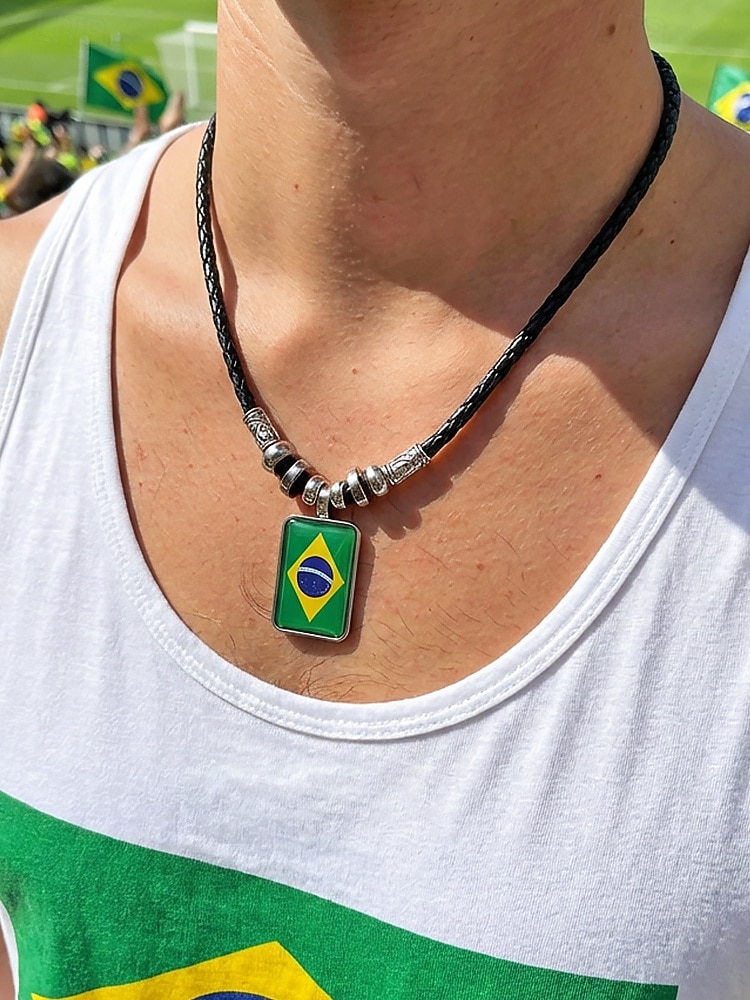 Herren-Legierung &Acryl-Halskette mit Anhängern in Nationalflaggen-Optik, verschiedene Ländermotive, lässiger Boho-Stil, perfekt für Fußballfans, Spieltage und Outdoor-Aktivitäten. &Alltagskleidung 2026 - $7.99 –P4