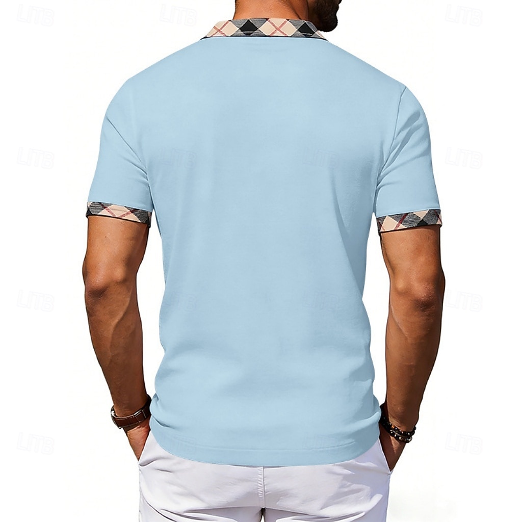 Hombre Camisetas polo Casual Negocio Diseño Manga Corta Básico Moderno Plaid Ligero Botones Verano Primavera Ajuste regular Azul Piscina Negro Blanco Rojo Azul Marino Albaricoque Camisetas polo 2026 - $21.99 –P9