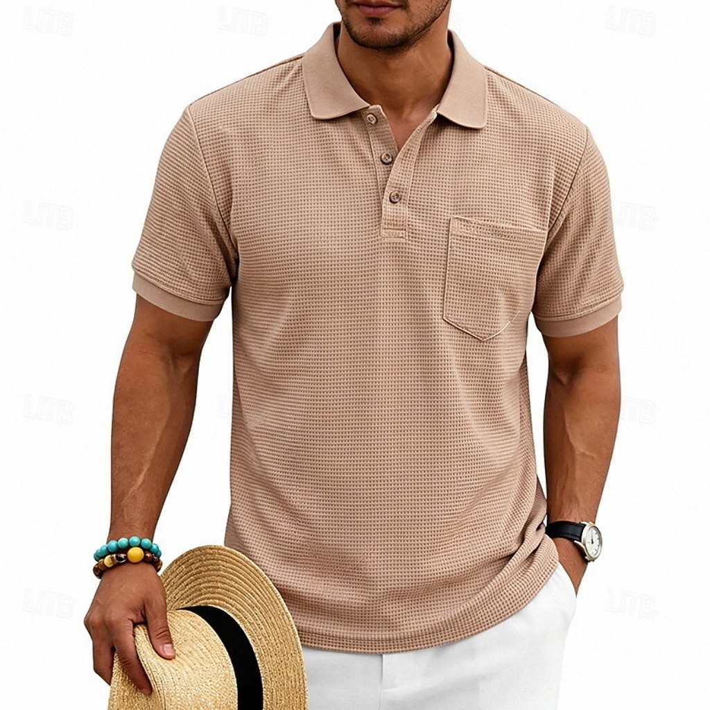 Per uomo Magliette Polo a Nido d'Ape Polo Casuale Streetwear Bavero Manica Corta Essenziale Moderno Semplice Tasca Leggero Estate Primavera Vestibilità regolare Nero Bianco Blu marino Verde scuro del 2026 a $21.99 –P13