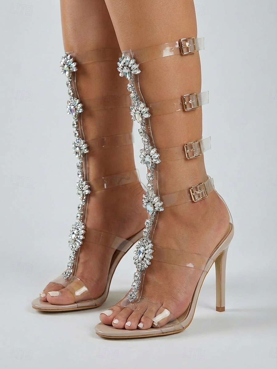 Women's Rhinestone Clear Strap High Heel Sandals, Sexy Stiletto Party Shoes for Nightlife, Clubbing & Glamorous Evening Looks 2026 - $54.99 –P3