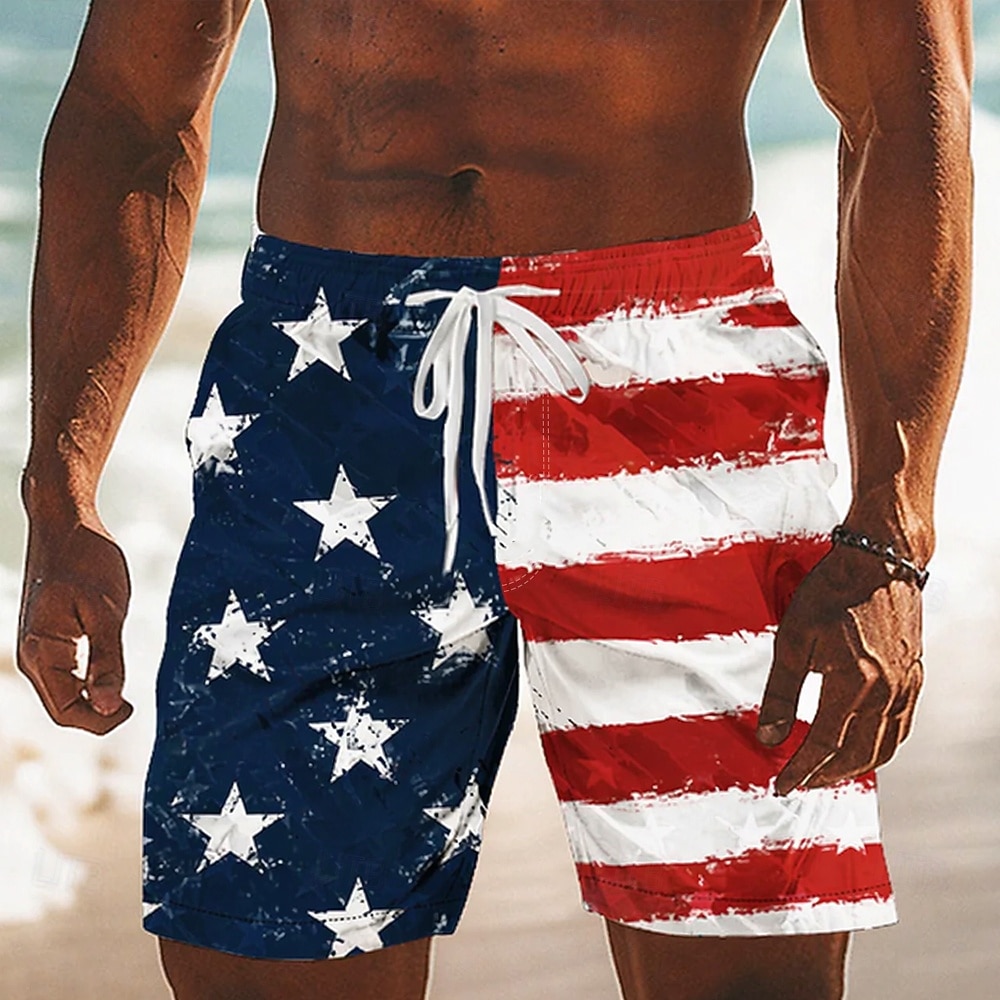 Bañador de bandera americana del 250 aniversario de EE. UU. para hombres trajes de baño pantalones cortos de baño pantalones cortos de media cintura patrióticos vacaciones con bolsillos laterales 2026 - $20.99 –P1