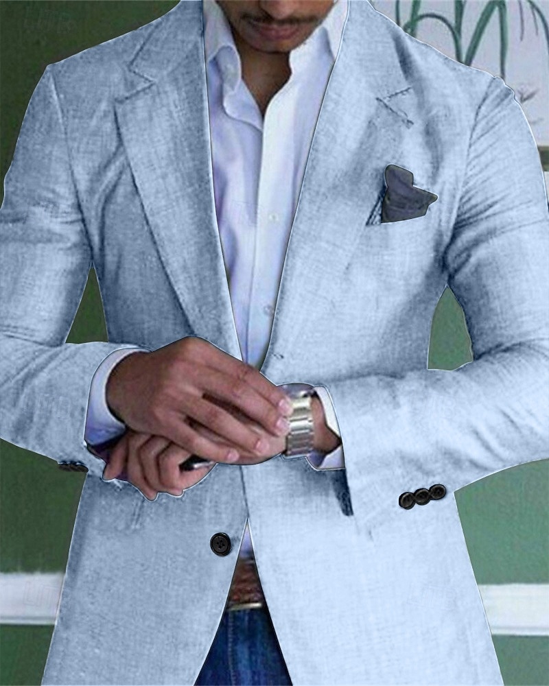 Voor heren Afstuderen Linnen blazer Blazer liiketoiminta Cocktailparty Bruiloft Modieus Casual Lente Herfst Linnen / katoenmix Effen Zak Knop Comfortabel Enkele knoopsluiting één knoop Blazer 2026 - $62.99 –P7