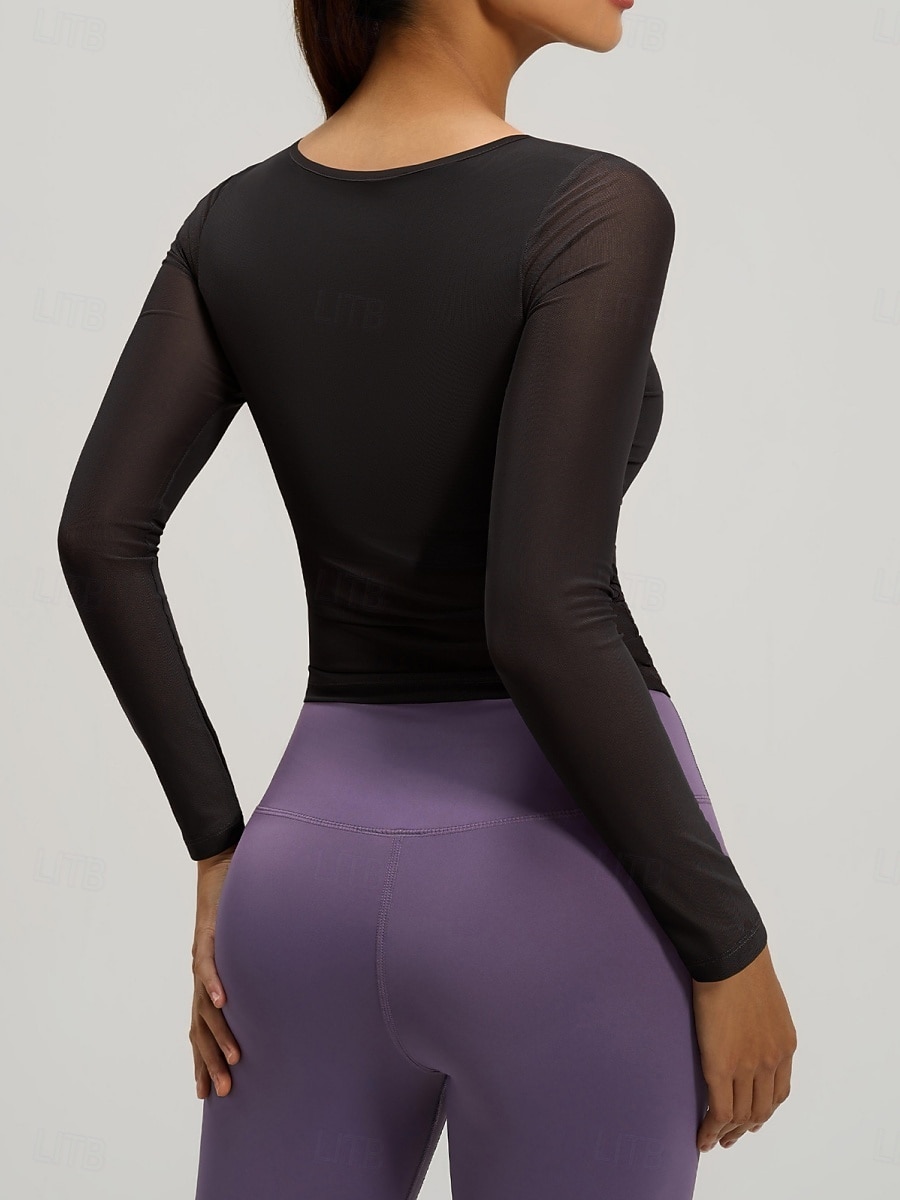 Women's Sports Bra Top 2 Piece Yoga Top V-neckline Quick Dry Lightweight Comfortable Mesh Long Sleeve Sports Solid Color Top For Gym Workout Running Fitness Classic-Fit Activewear 2026 - $21.99 –P5