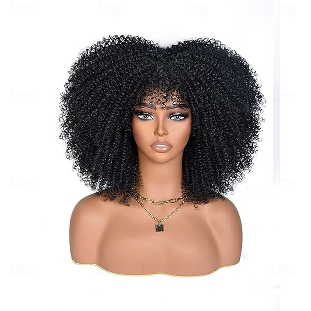 Perucă afro creță maro ombre cu breton, perucă afro sintetică scurtă de 14 inch, peruci afro negre crețe pentru femei, peruci pentru uz zilnic și la petreceri 2026 - $30.99 –P9
