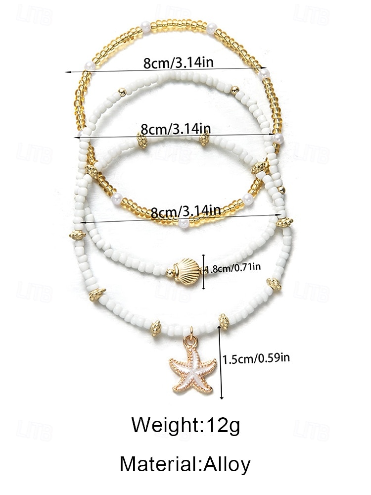 Women's Bohemian Style Alloy Starfish Pendant Anklet Set, 3-Piece Beach Vacation Jewelry, Casual Daily Wear, Lightweight, Adjustable, Trendy Summer Accessory 2026 - $7.99 –P8