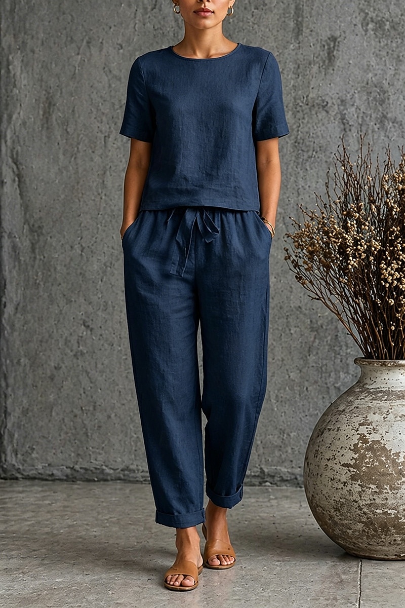 Per donna Set di biancheria in cotone Maglietta Manica Corta Mezza Manica Girocollo Semplice Moda Data Blu Verde militare Arancione Primavera & Estate del 2026 a $26.99 –P6