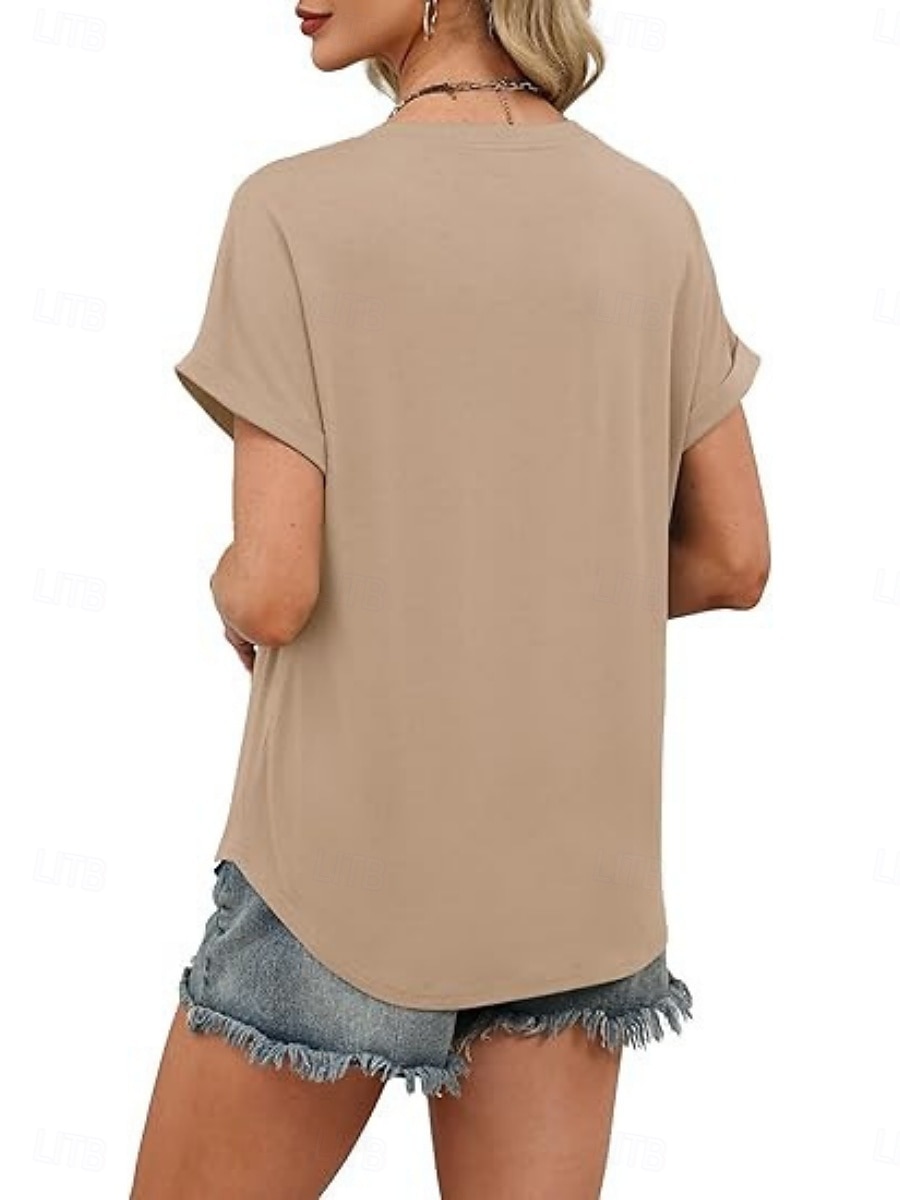 Femmes T-shirt Uni Mode Élégant Classique Manche Courte Col en V Hauts Réguliers Quotidien Sortir Week-end Bleu Noir Blanche Rose Claire Rouge Été Printemps de 2026 ? $19.99 –P2