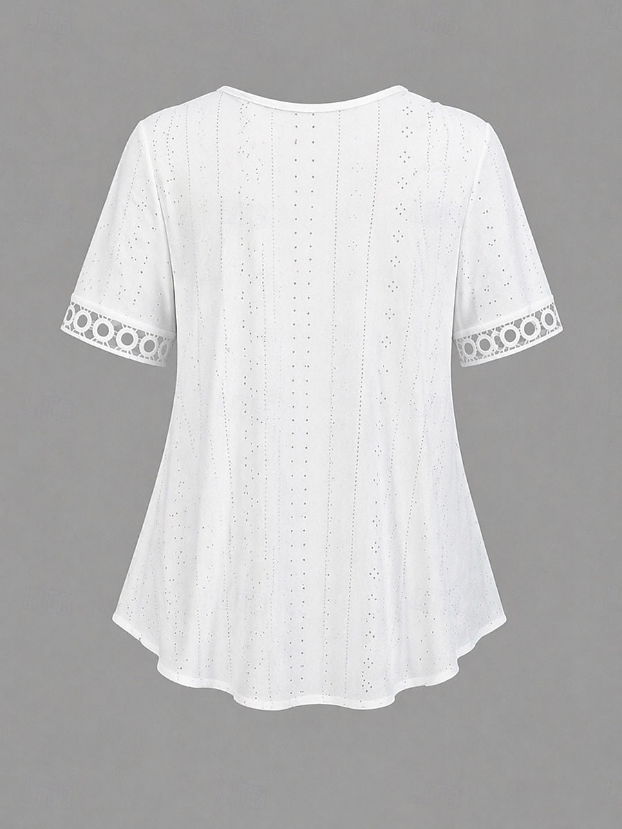 Per donna Top traforato Maglietta traforata Maglietta Testurizzato Elegante Classico Manica Corta Scollo a V Top Regolari Casuale Spiaggia Bianco Giallo Rosa Estate del 2026 a $25.99 –P3