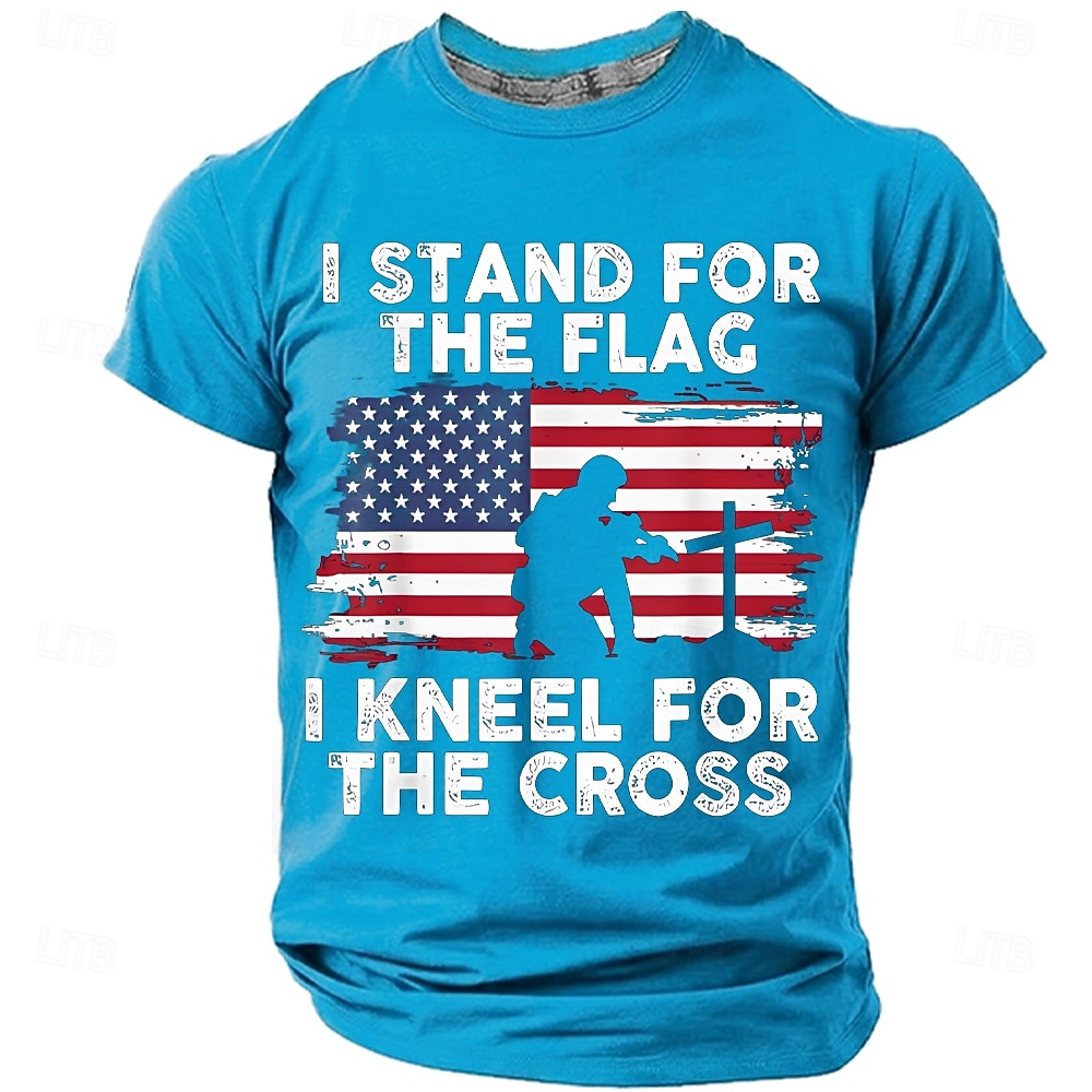 Memorial Day I Stand For The Flag I Kneel For The Cross Men's Bible American Flag Kneeling Soldier Christian Cross Patriotic Graphic T Shirt Vintage Casual Tee Designer Clothing Apparel 2026 - $18.99 –P5