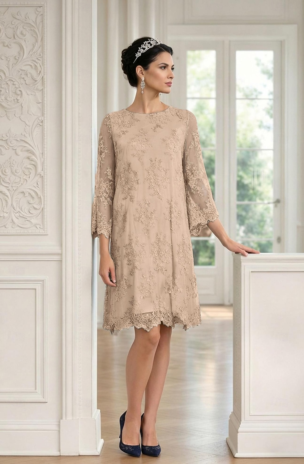 Åtsmitande Kort mini Festklänning Cocktail klänning Bröllopsgästklänning Klänning till brudens mor 3/4 ärm Prydd med juveler Elegant Bröllopsgäst Bröllopsfest Spets Tyll med Applikationsbroderi 2026 - $172.99 –P12